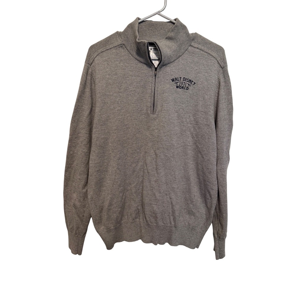 Disney Parks Mens Walt Disney‎ World 1971 Quarter Zip Sweater Gray Silk Blend M